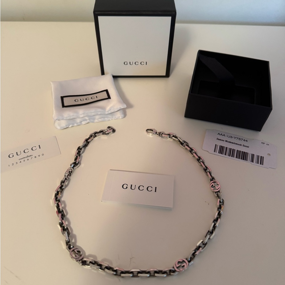Gucci Interlocking GG Sterling Silver Chain Necklace